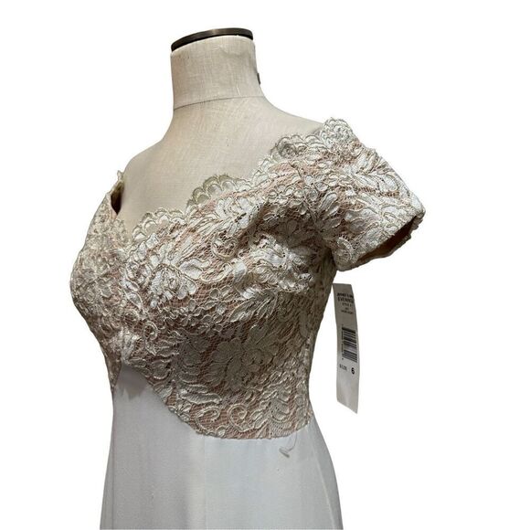 Vtg Jeffrey & Dara Evenings Tom Barra Ivory Gold Off Shoulder Formal Dress New 6 - Picture 4 of 10
